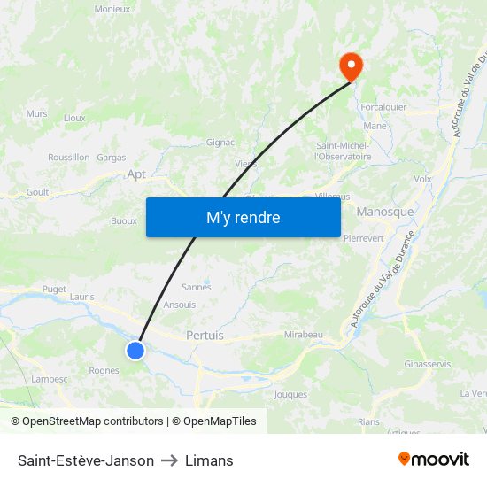 Saint-Estève-Janson to Limans map
