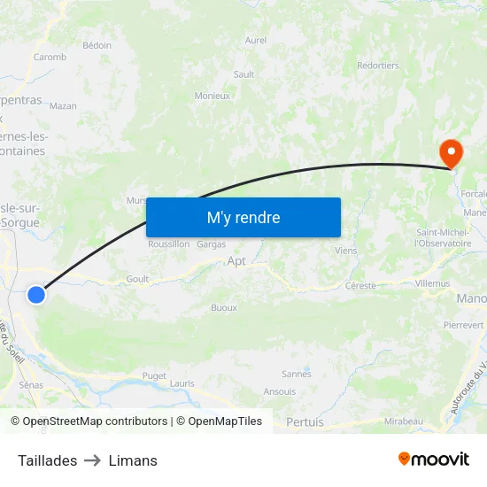 Taillades to Limans map