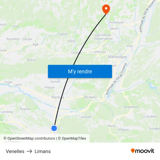 Venelles to Limans map