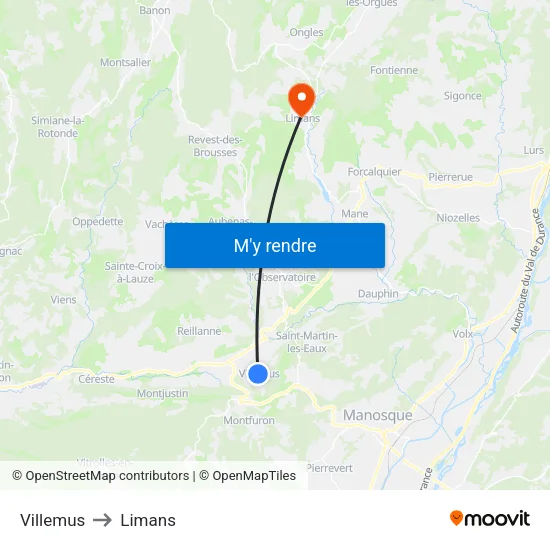 Villemus to Limans map