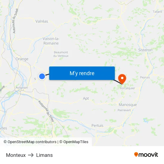 Monteux to Limans map