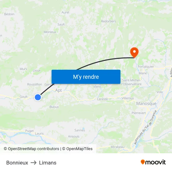 Bonnieux to Limans map