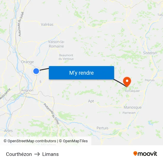 Courthézon to Limans map