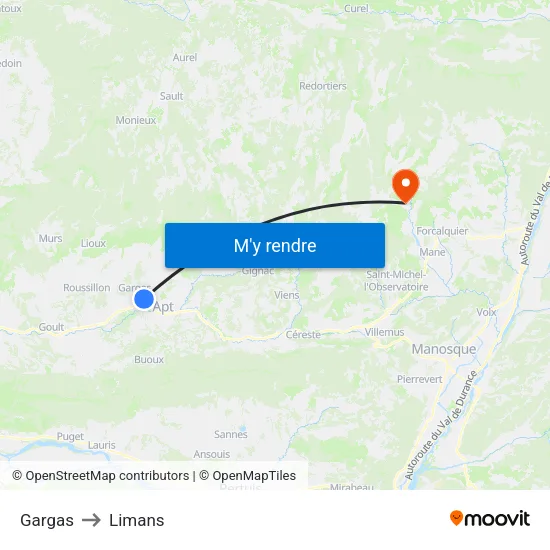 Gargas to Limans map