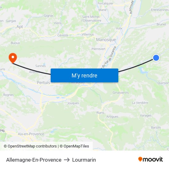 Allemagne-En-Provence to Lourmarin map