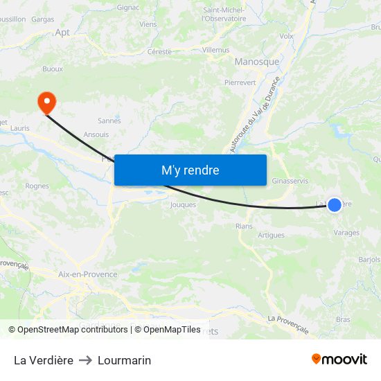 La Verdière to Lourmarin map