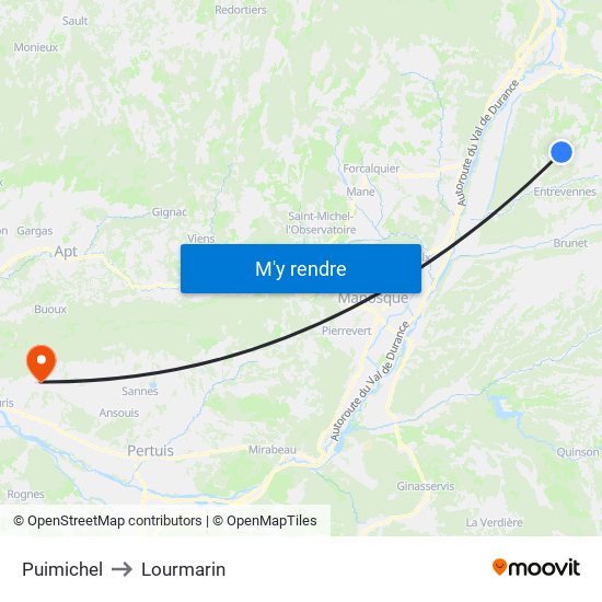 Puimichel to Lourmarin map