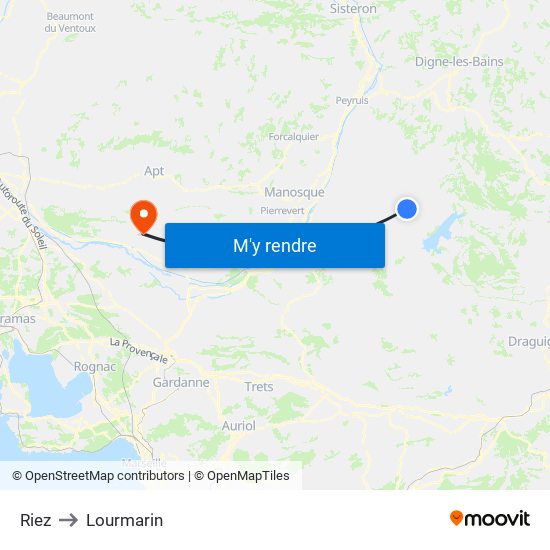Riez to Lourmarin map