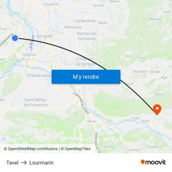 Tavel to Lourmarin map