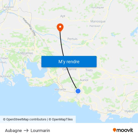 Aubagne to Lourmarin map