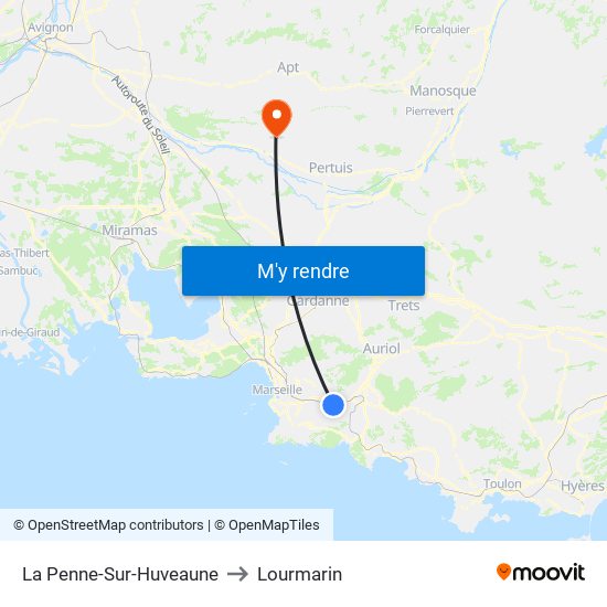 La Penne-Sur-Huveaune to Lourmarin map