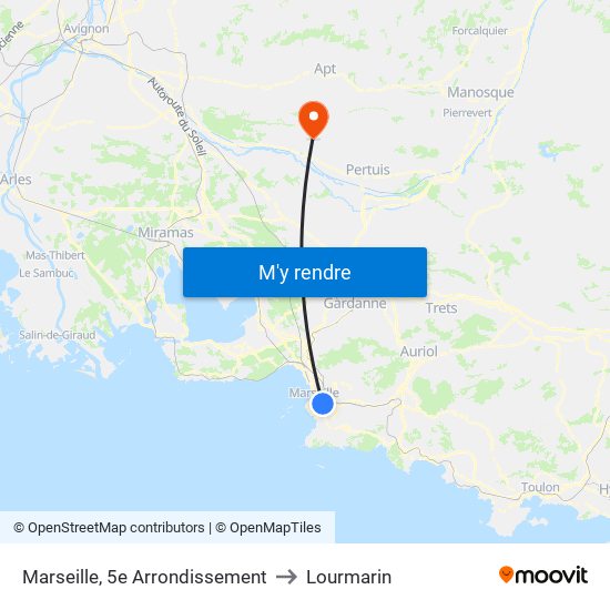 Marseille, 5e Arrondissement to Lourmarin map