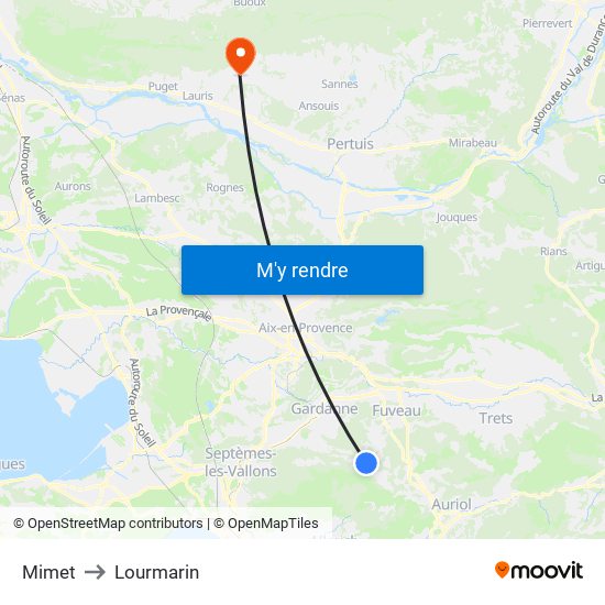 Mimet to Lourmarin map