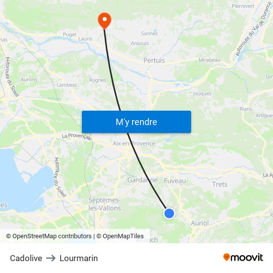 Cadolive to Lourmarin map