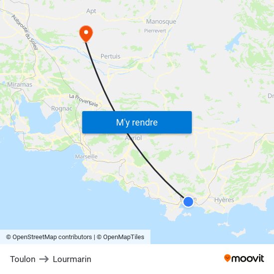 Toulon to Lourmarin map
