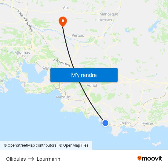 Ollioules to Lourmarin map
