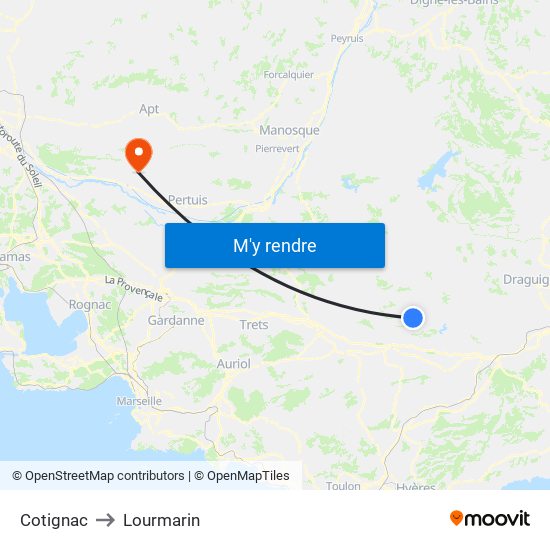 Cotignac to Lourmarin map