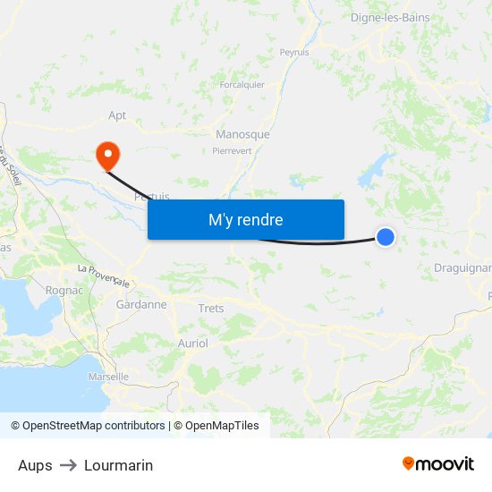 Aups to Lourmarin map