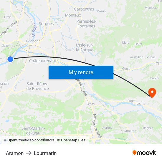 Aramon to Lourmarin map