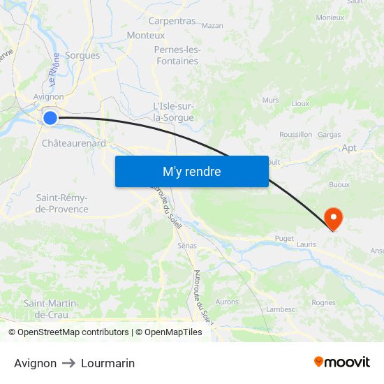 Avignon to Lourmarin map