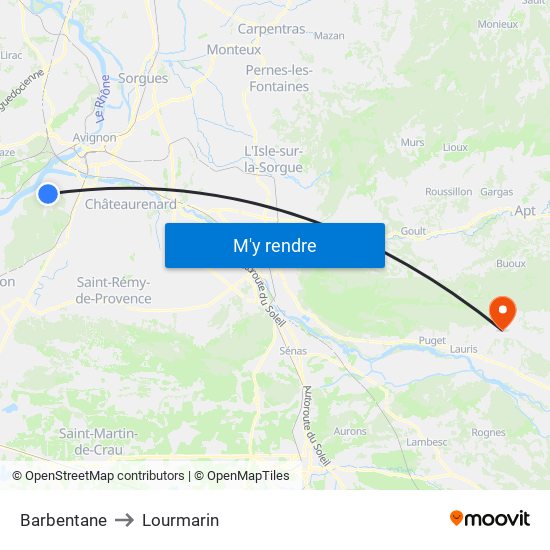 Barbentane to Lourmarin map