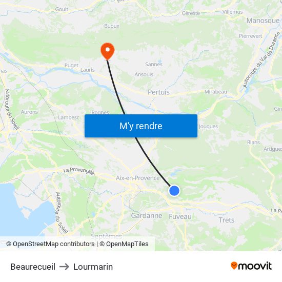 Beaurecueil to Lourmarin map