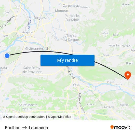 Boulbon to Lourmarin map