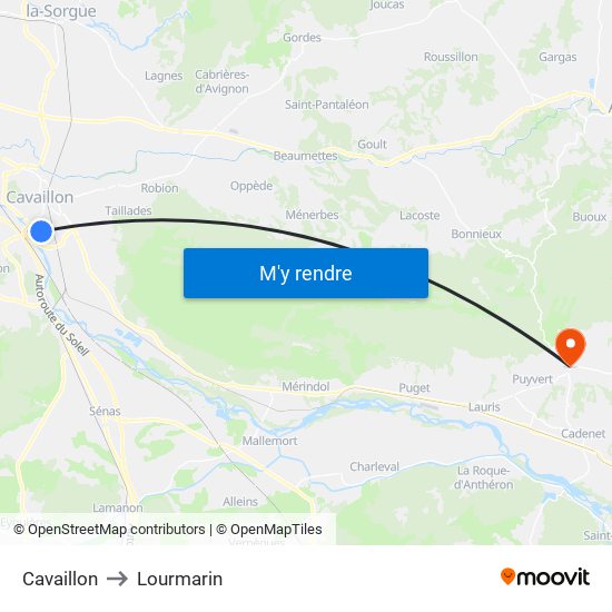 Cavaillon to Lourmarin map