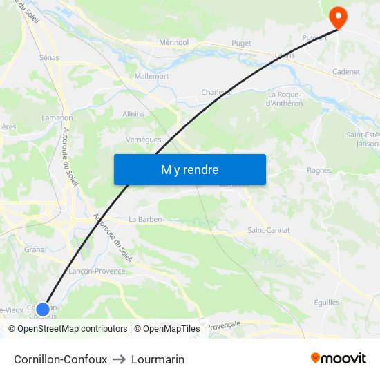 Cornillon-Confoux to Lourmarin map