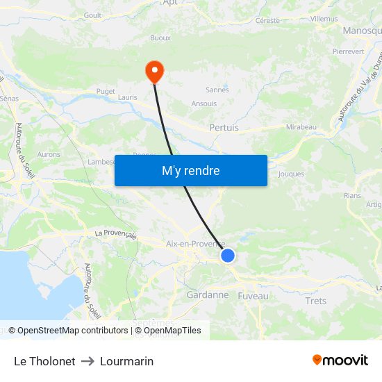 Le Tholonet to Lourmarin map