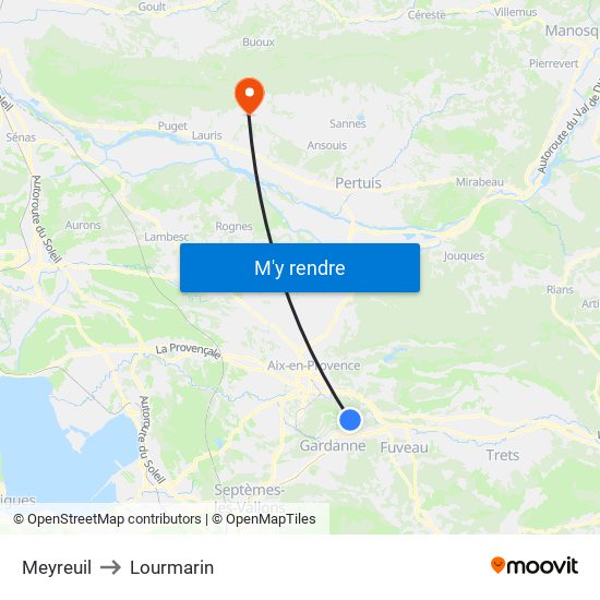 Meyreuil to Lourmarin map