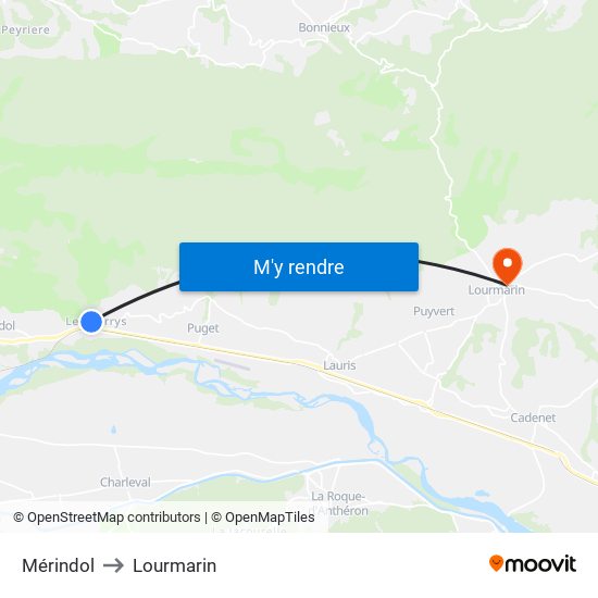 Mérindol to Lourmarin map