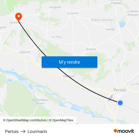 Pertuis to Lourmarin map