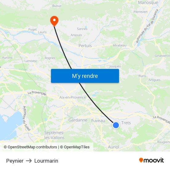 Peynier to Lourmarin map
