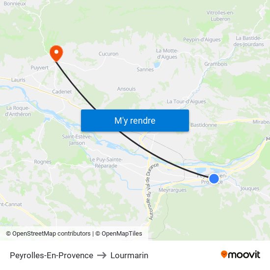 Peyrolles-En-Provence to Lourmarin map