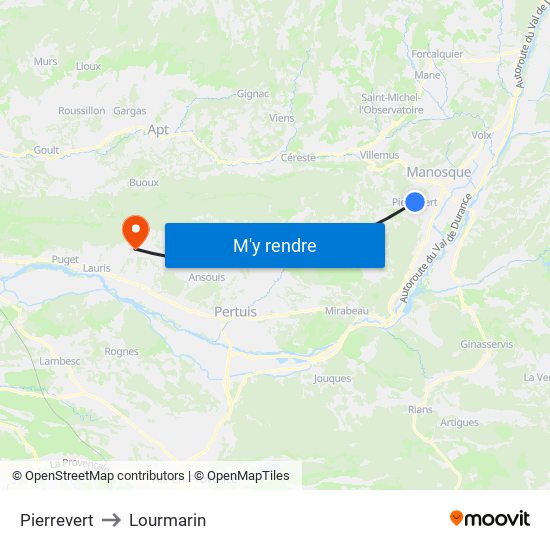 Pierrevert to Lourmarin map