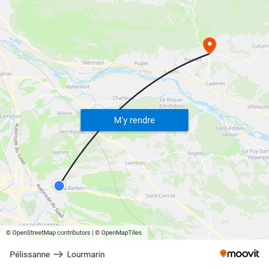 Pélissanne to Lourmarin map