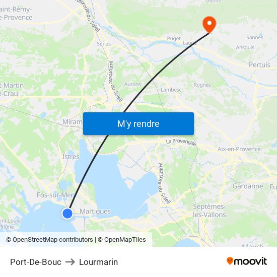 Port-De-Bouc to Lourmarin map
