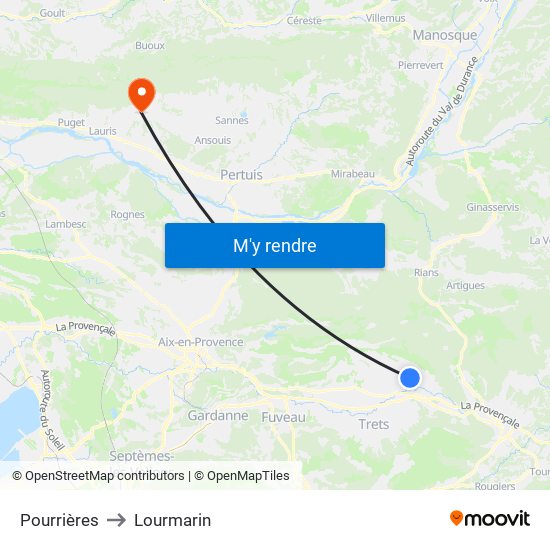 Pourrières to Lourmarin map