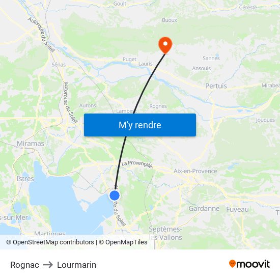 Rognac to Lourmarin map