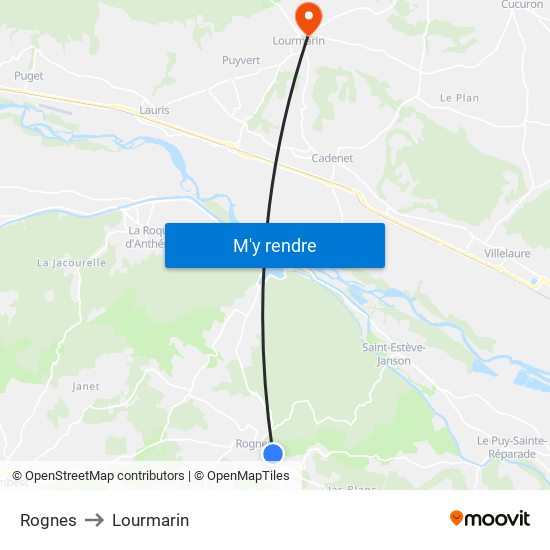 Rognes to Lourmarin map