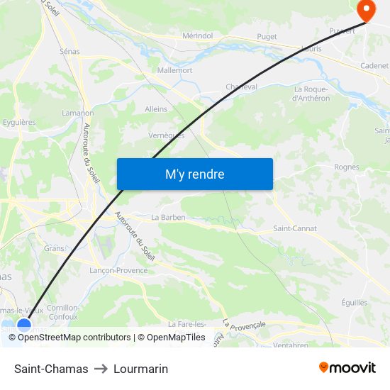 Saint-Chamas to Lourmarin map