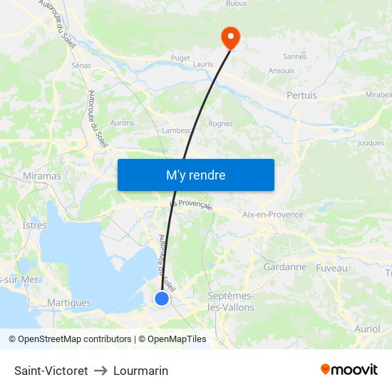 Saint-Victoret to Lourmarin map