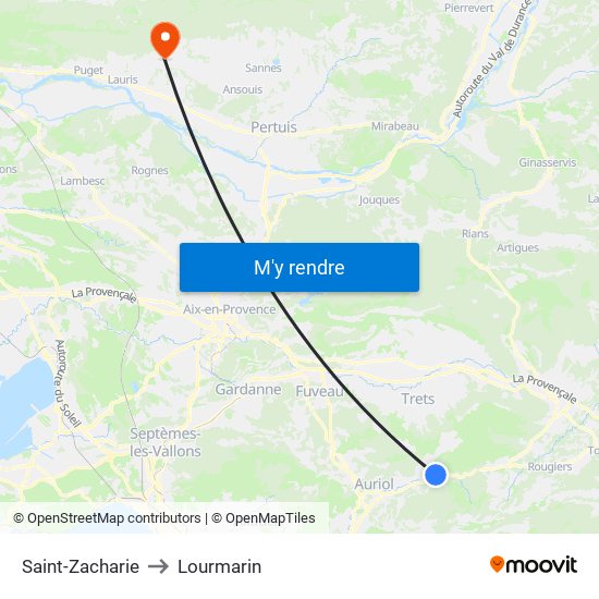 Saint-Zacharie to Lourmarin map