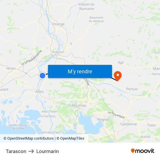 Tarascon to Lourmarin map