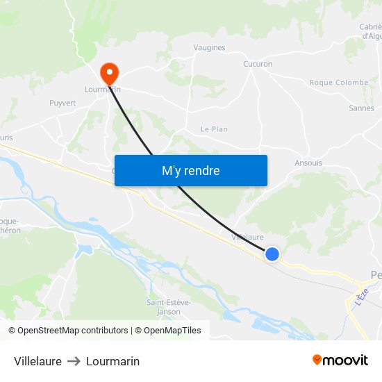 Villelaure to Lourmarin map