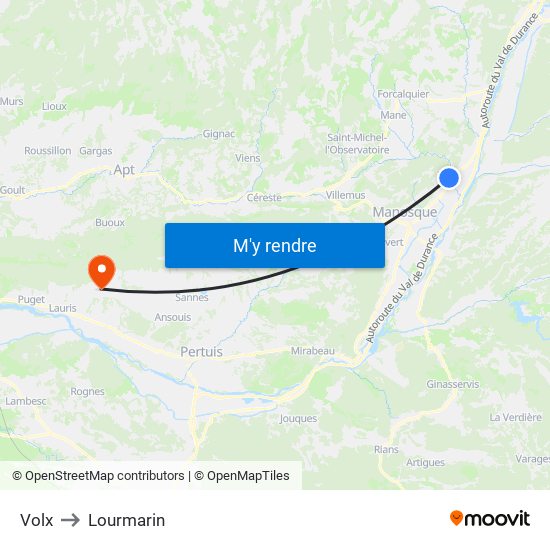 Volx to Lourmarin map