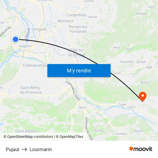 Pujaut to Lourmarin map