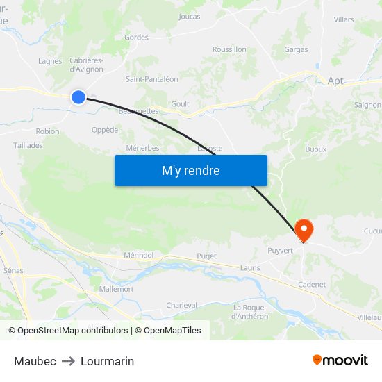 Maubec to Lourmarin map