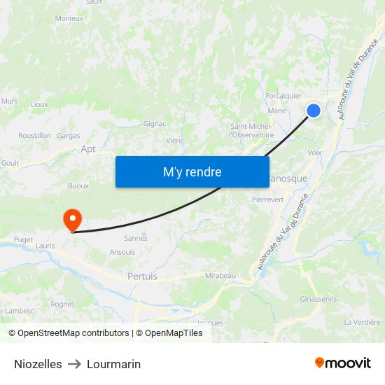 Niozelles to Lourmarin map